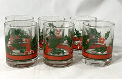Libbey Holly and Berries Votive Juice Glasses 2.5″ Vintage Set of 6