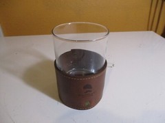 1- Wheelmen & Co. Rare Highball Glass w Logo Leather Koozie Barware Drinkware