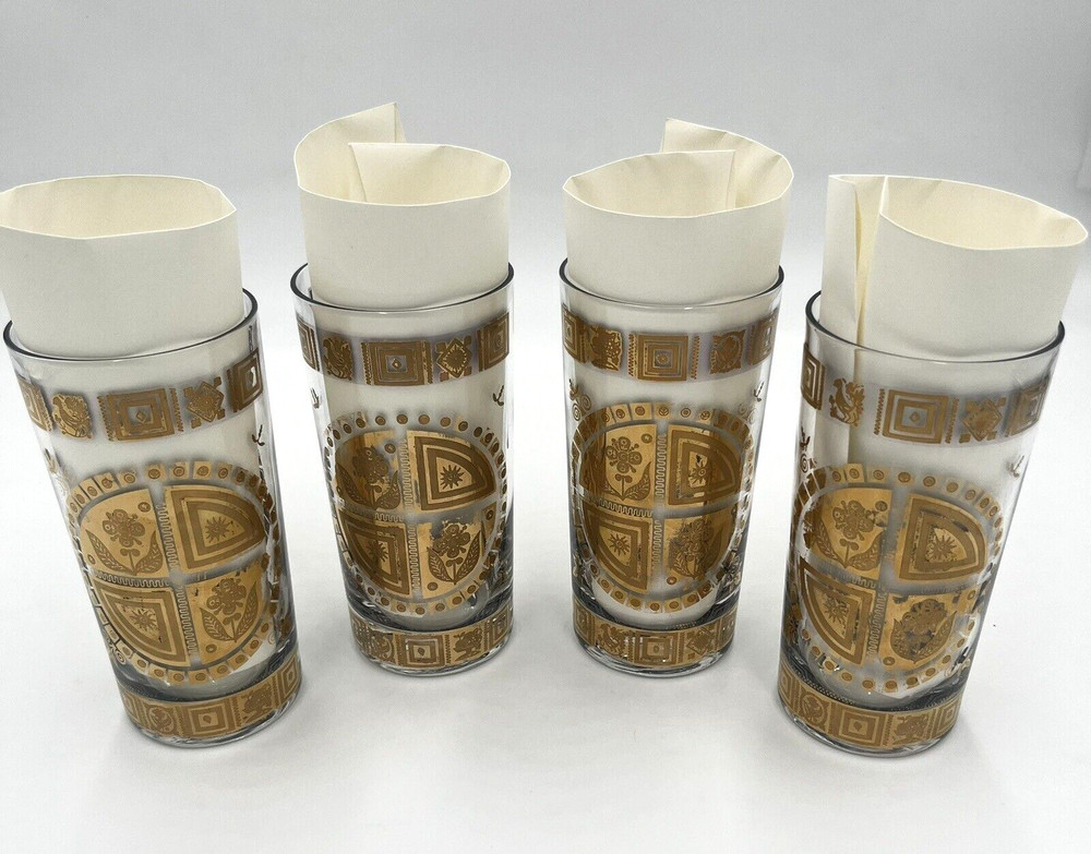 Vintage Culver Coronet 22k Gold Highball Glasses Tumbler Drinkware Cups READ!