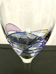 2 NEW Wine Glasses Milano Romanian Hand Painted Mosaic 8.5″ Tall, 12 oz.