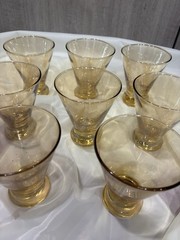 Eight (8) Vintage Fostoria Plain N’ Fancy 4 1/2” Amber Flat Tumblers Glasses