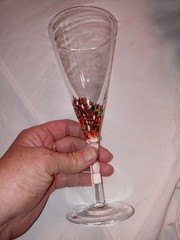 TWO Vtg 8.25″ Blown Glass Confetti Champage Flutes Red Green White FREE SHIPPING