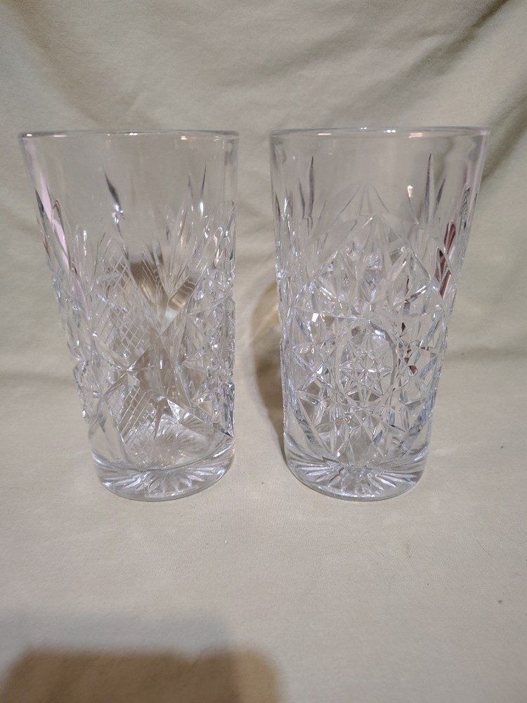 Vintage Libby Cut Glass «Hobstar» Pattern Two Glasses Bottom Marked 1970s USA
