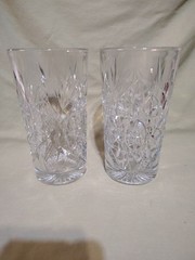 Vintage Libby Cut Glass «Hobstar» Pattern Two Glasses Bottom Marked 1970s USA