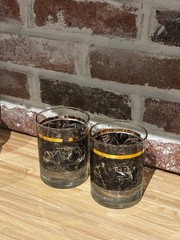 vintage black marble and gold band rocks glasses, set of 2