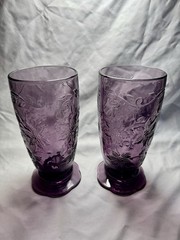 Set of 2 Princess House Fantasia Amethyst Footed Tumblers Glasses 7 1/4″ 20oz