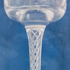 2 Vtg Bucket Air Twist Stem Etched Crystal Wine Chalice Glasses Art Deco Set