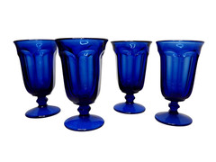 4 Imperial Glass Cobalt Blue Old Williamsburg Water Goblet Tumbler Glasses 6 1/2