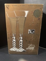 Cristal D’Arques France Crystal Millenium Champagne Flutes Year 2000 w/2 Napkins