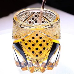 Premium Diamond Cut 8oz Whiskey Tumbler With Gift Pack/Coaster Amber Black