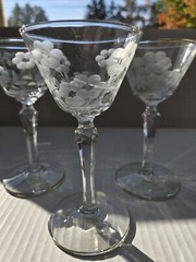 4 Vintage Glass Cocktail Etched Steamwear