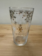 Mid-Century Style Gold and White Snowflake Highball Glass Tumbler, 6.25 Inches