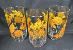 Vintage Set 3 Libbey Glass Tumbler Yellow/Orange Dandelion Design 5.5″x2.75