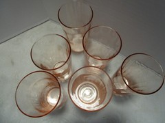 Vintage Depression Pink Glass Panel Ribbed Optic 6 Tumbler Set 5.25″ T 1930s