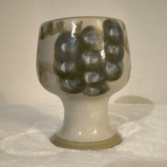 Louisville Stoneware Art Pottery Goblet, Grapes Pattern, Glossy Beige Gray Brown
