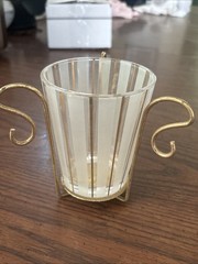 1950s Vintage MCM GLASS TUMBLER WITH GOLD STRIPES AND METAL CADDY HOLDER 1 ONLY