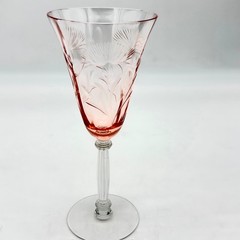 VTG Tiffin Flanders Pink Etched Poppy Water Goblet 8.25″ Ribbed Stem 15024 9oz