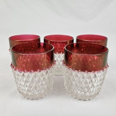 Indiana Ruby Flashed Diamond Point On The Rocks Old Fashion Glasses Vintage Bar