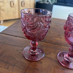 2 Fenton LG Wright MADONNA INN Wild Rose DARK PINK 6.5 Inch WATER Glass Goblet