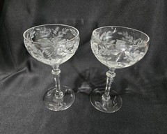 MINT Set of 2 Rock Sharpe 2011-1 Crystal Tall Sherbet Champagne Glasses ROSES 6″