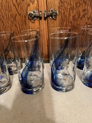Set of 8 Libbey Blue Ribbon Swirl Impressions Tumbler Glasses 6″