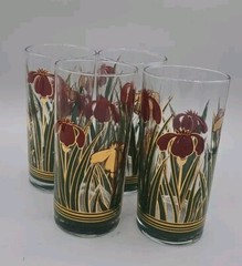 Vtg Culver Iris Cinnabar Highball MCM 22KT Set/4 EUC