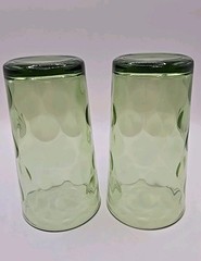 2 Vtg Hazel Atlas Eldorado MCM 10 oz Tumblers Juice Glasses Green 5 1/8″ 1960s