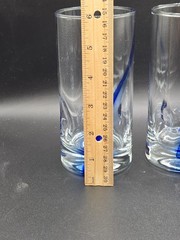 Set of 3 Libbey Blue Swirl Ribbon Dimpled Impressions Tumbler Glasses 16 oz.