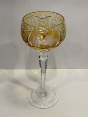 VTG Nachtmann Traube Crystal Wine Glass Amber Orange Cut to Clear 8 1/4″ Germany