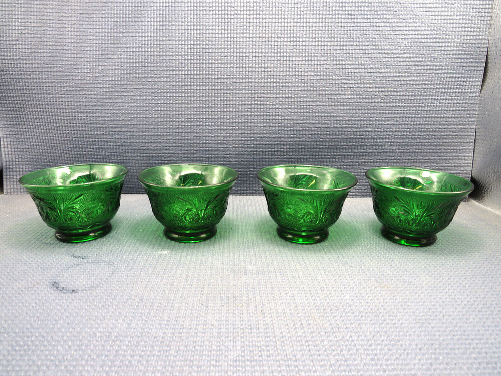 Anchor Hocking Glass Sandwich Forest Green Set of 4 Custard Cups 2 3/8″ x 3 5/8″