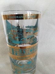 VINTAGE SAN FRANCISCO CALIFORNIA AQUA & GOLD SOUVENIR CLEAR GLASS TUMBLER CHINAT