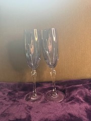 BOHEMIA CZECHOSLOVAKIA COLONY BLUE & GEEN CHAMPAGNE FLUTE
