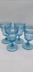 4 Vtg L.G. Wright Wildflower Baby Blue 6” Water or Wine Goblet