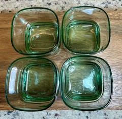 Set Of 7 Libbey Carrington Green 12oz Square Lowball Rocks Glasses EUC
