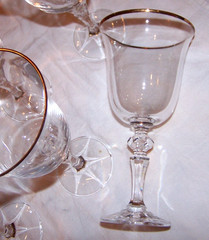 6 Stunning Gold Rimmed Czech Bohemian Crystal 7.5 Inch Tall Water/Wine Stems