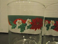 LIBBEY Tienshan Deck The Halls POINSETTIA Double Old Fashioned Glasses 12 Oz