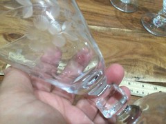 set 4 Vintage Etched floral grey cut cube foot water glasses 5.5»X3.75