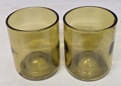 Upcycled Handmade 4 pc Green Tumblers Drinking Glasses Made From Wine Bottles