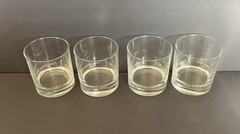 VTG Fisher-Price Toy Co Clear Etched Glass Drink Glasses 4 Pc Whiskey Glass 1987