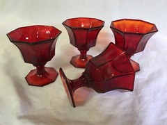 Vintage Independence OCTAGONAL RUBY 4″ Champagne/Tall Sherbet Glasses – Set of 4