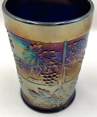 Dugan and Diamond Blue Carnival Glass Floral and Grape Tumbler