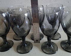 VTG Libbey Clear Stem Glasses Black/Gray Smokey Swirl Water Goblets Set of 7 Ex.