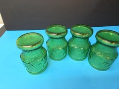 4 Vintage Fidenza Italy Green Embossed Floral Juice Glasses Mid-Century Modern
