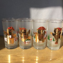 4 Vtg Culver 22K Gold High Ball Glasses Christmas “Yule” Bears W/Box – Festive