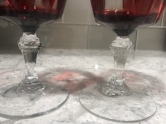 Pair Of VTG Cristal d’ Arques Ruby Red Cut to Clear Gothic Wine Water Glasses