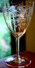 Vtg Set 10 CENTRAL GLASS WORKS Needle Etched Optic PASSIONFLOWER Water Goblets