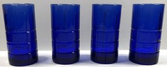 Set of 4 Anchor Hocking Tartan Cobalt Blue Flat Iced Tea Tumblers Vintage 6 1/8″