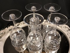 5 Vintage «Bachelor’s Buttons» Fine Floral Cut Crystal Wine Goblets Glasses SET