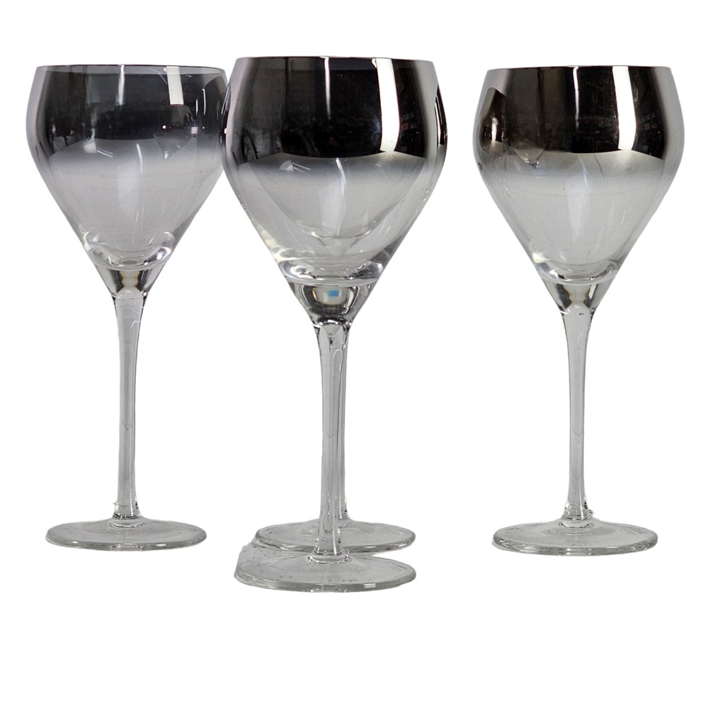 Vintage Ombre Silver Overlay Wine Glasses Goblets Modern 9″ Set of (4)