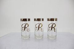 Glastonbury Monogram Letter R Platinum Silver Highball Glasses Set of 3 Vintage